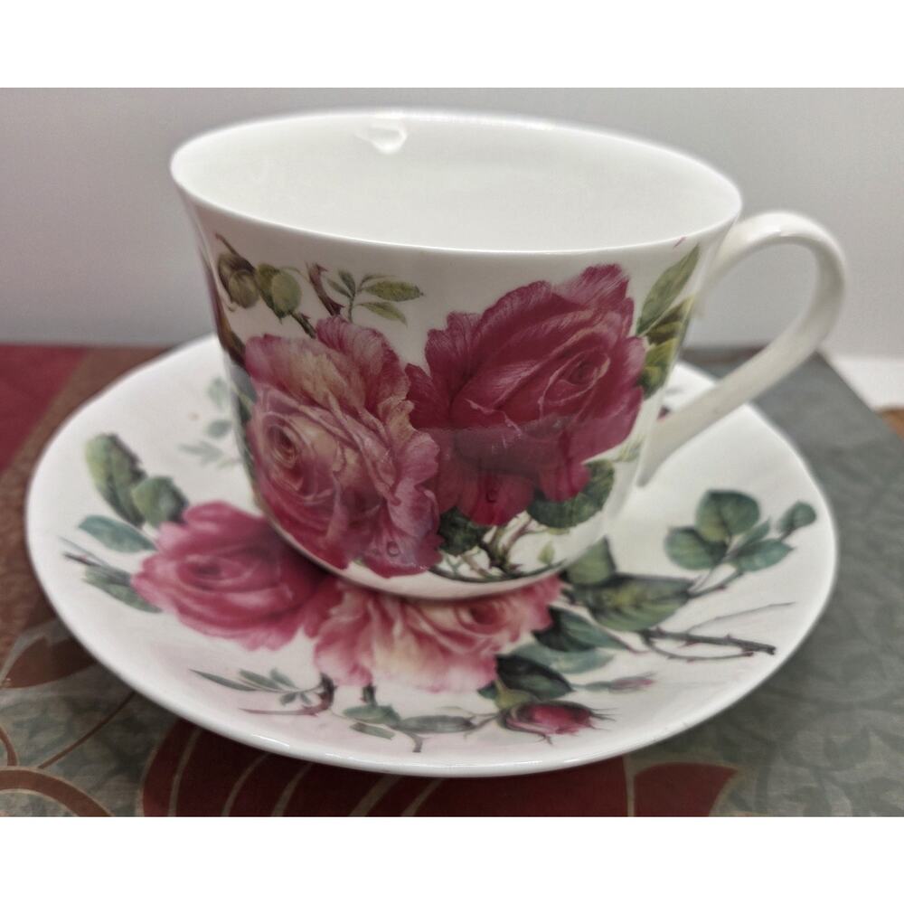 Roy Kirkman English Rose Fine Bone China Jumbo Cup & Saucer Breakfast Set 1992